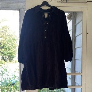 Bettina Black Corduroy Tiered Mini Dress by Maeve for Anthropologie XL